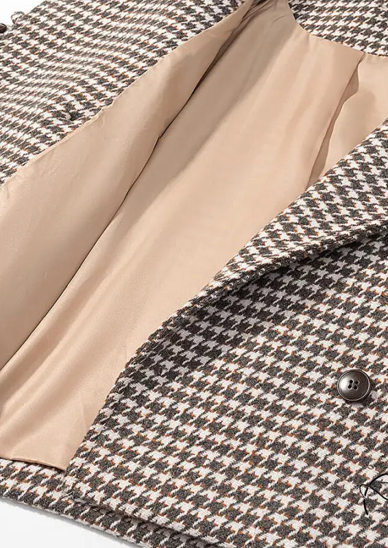Winter retro plaid woolen houndstooth jacket with beige lining