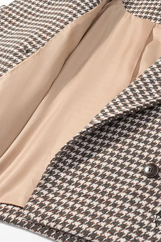 Winter retro plaid woolen houndstooth jacket with beige lining