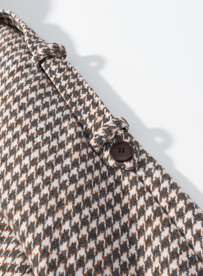 Langry fashion houndstooth wool trench coat with brown buttons