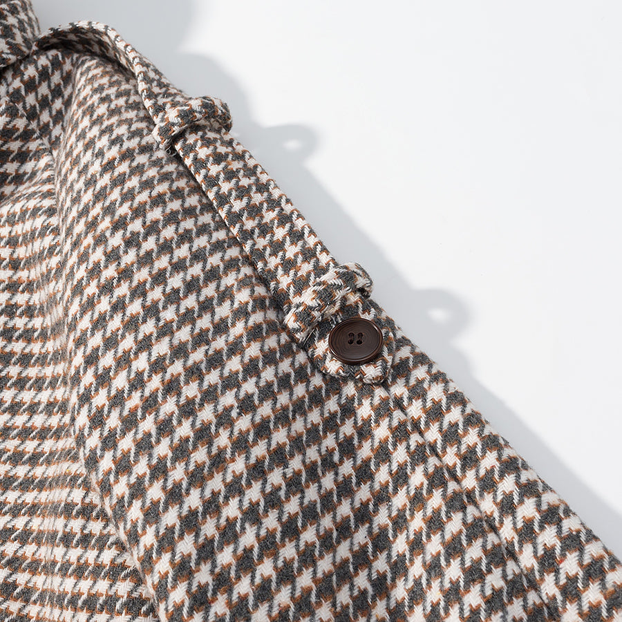Langry fashion houndstooth wool trench coat with brown buttons