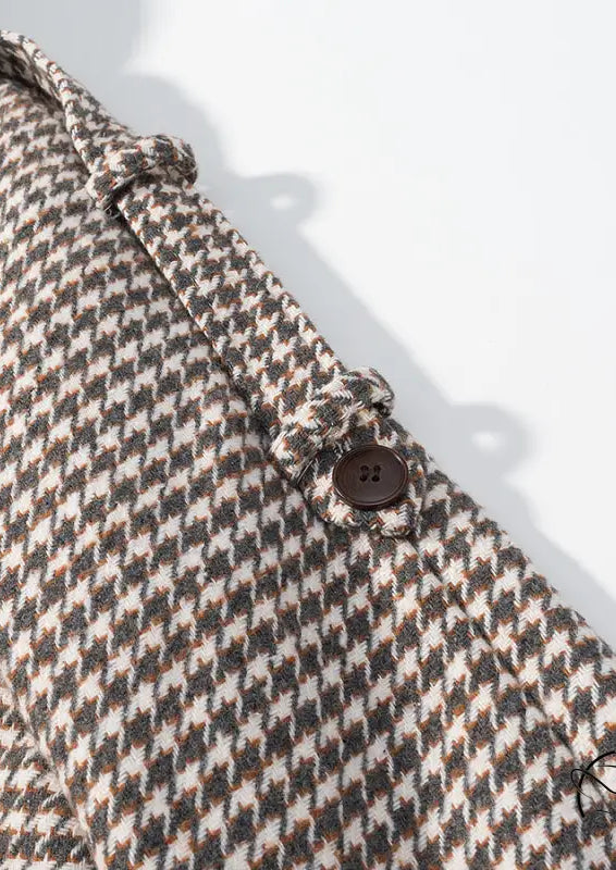 Winter retro plaid woolen trench coat with houndstooth pattern