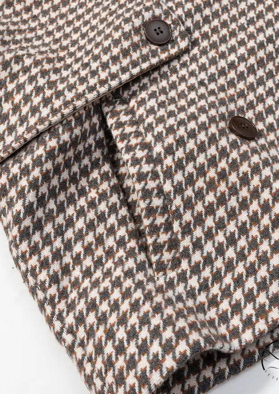 Winter retro plaid woolen houndstooth jacket with black buttons