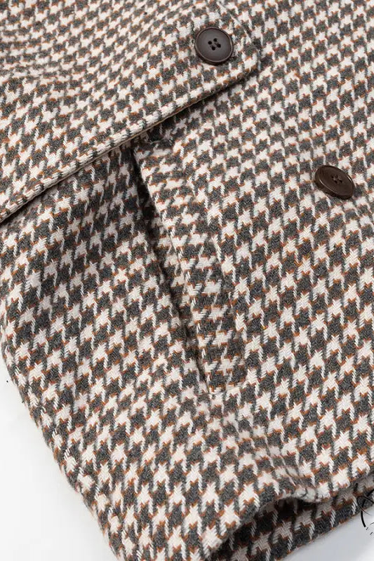 Winter retro plaid woolen houndstooth jacket with black buttons