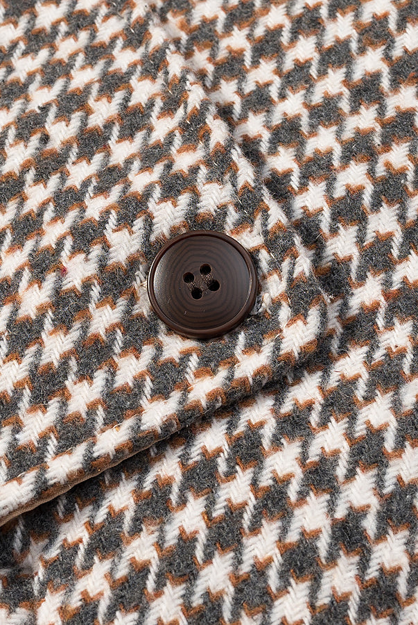 Langry fashion brown white houndstooth wool coat with wooden buttons
