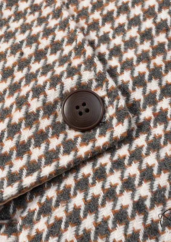 Winter retro plaid woolen button short trench coat in houndstooth pattern