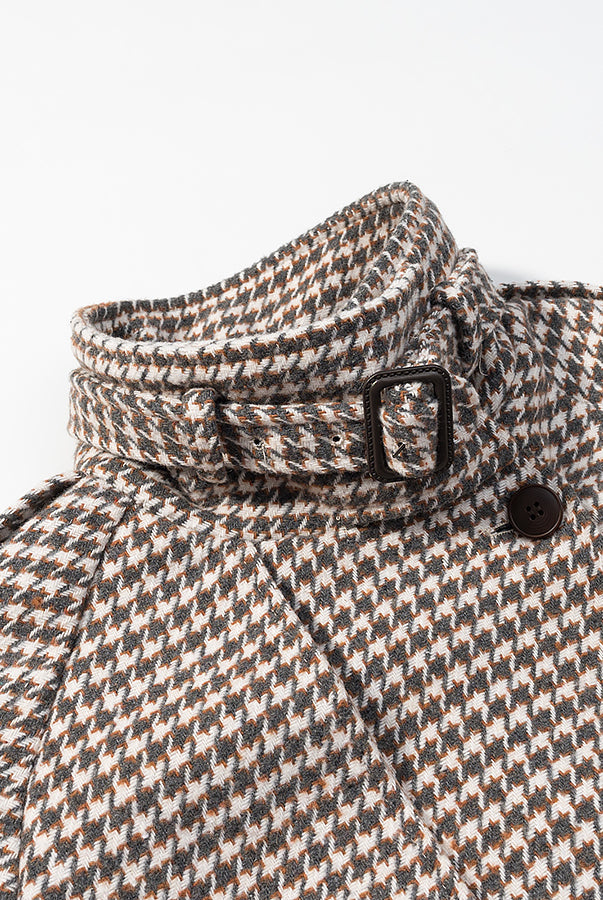 Langry fashion houndstooth wool trench coat with buttons and collar