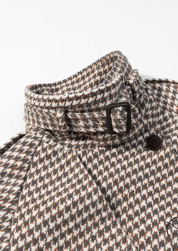 Winter retro plaid woolen houndstooth coat with button closure