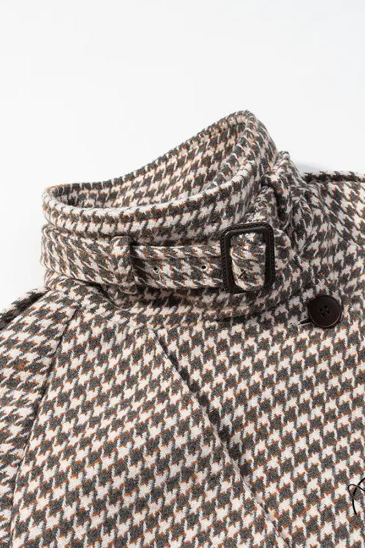 Winter retro plaid woolen houndstooth coat with button closure