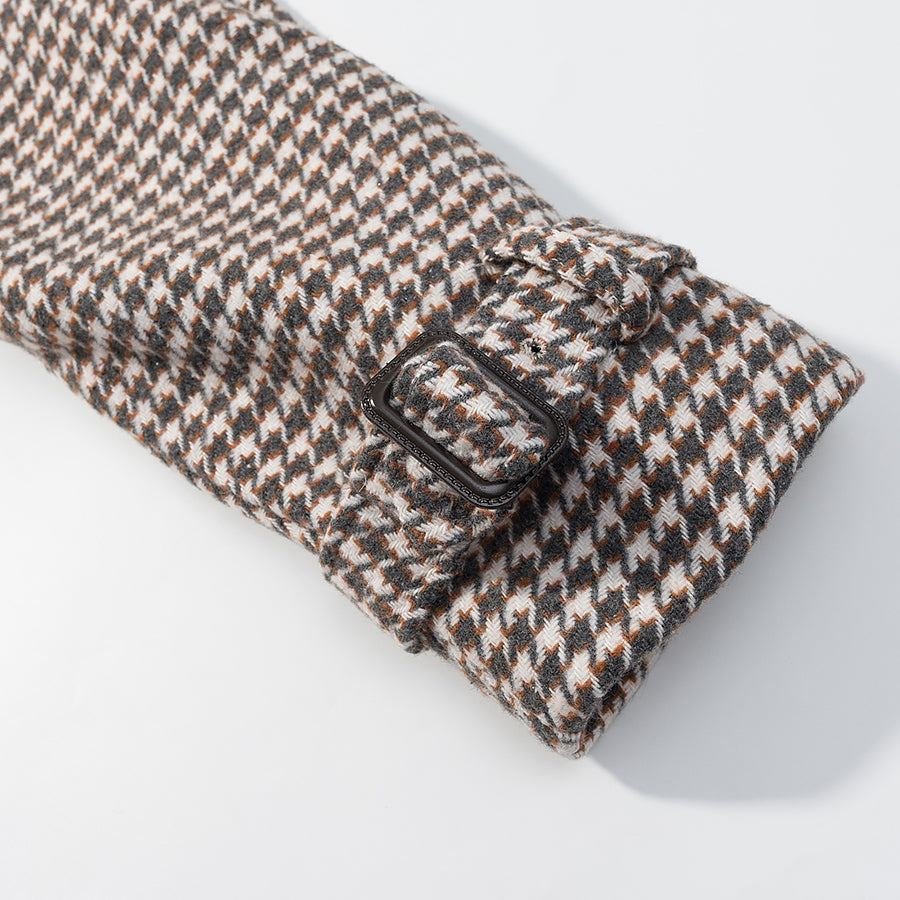 Langry fashion brown white houndstooth wool mittens black buttons ملابس