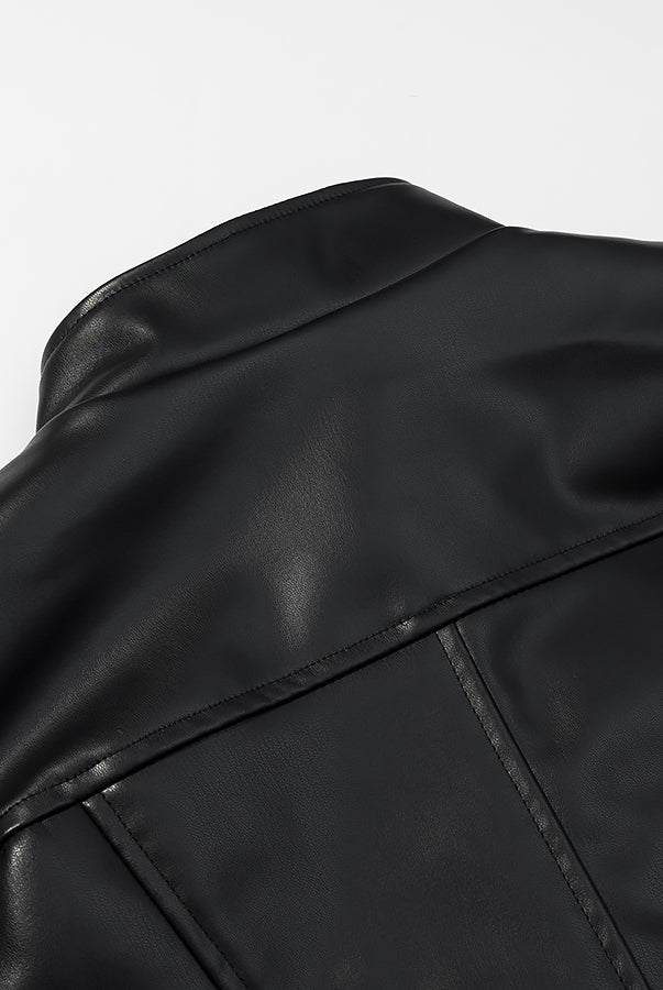 Stylish Langry faux leather jacket with patchwork and structured shoulders