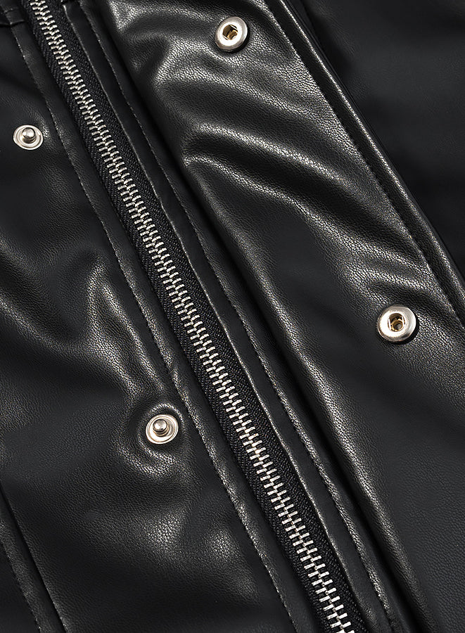 Stylish short faux leather jacket by Langry with silver hardware and zipper details