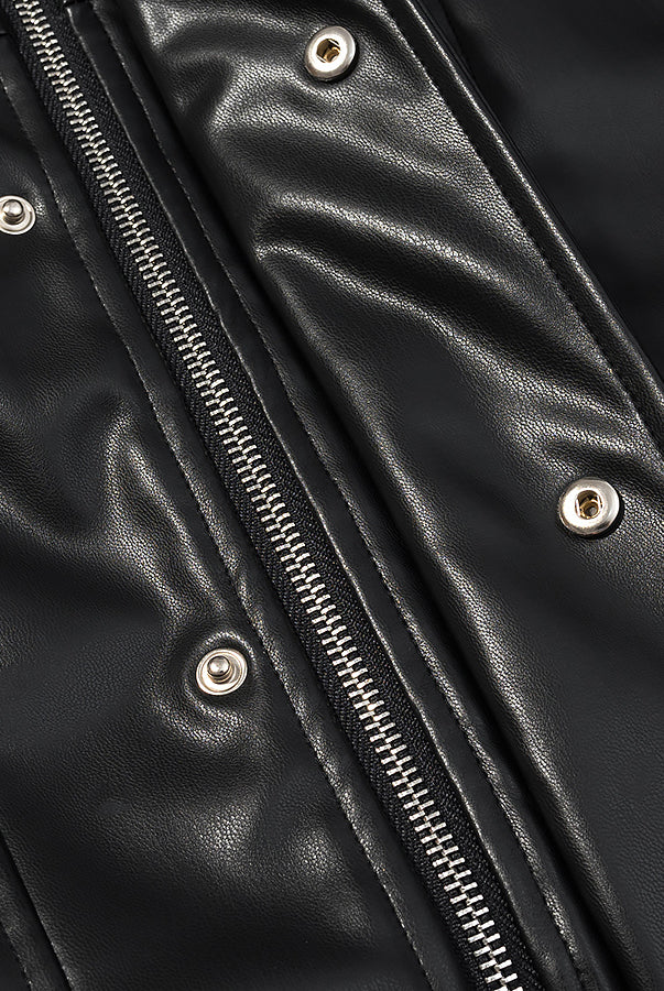 Stylish short faux leather jacket by Langry with silver hardware and zipper details