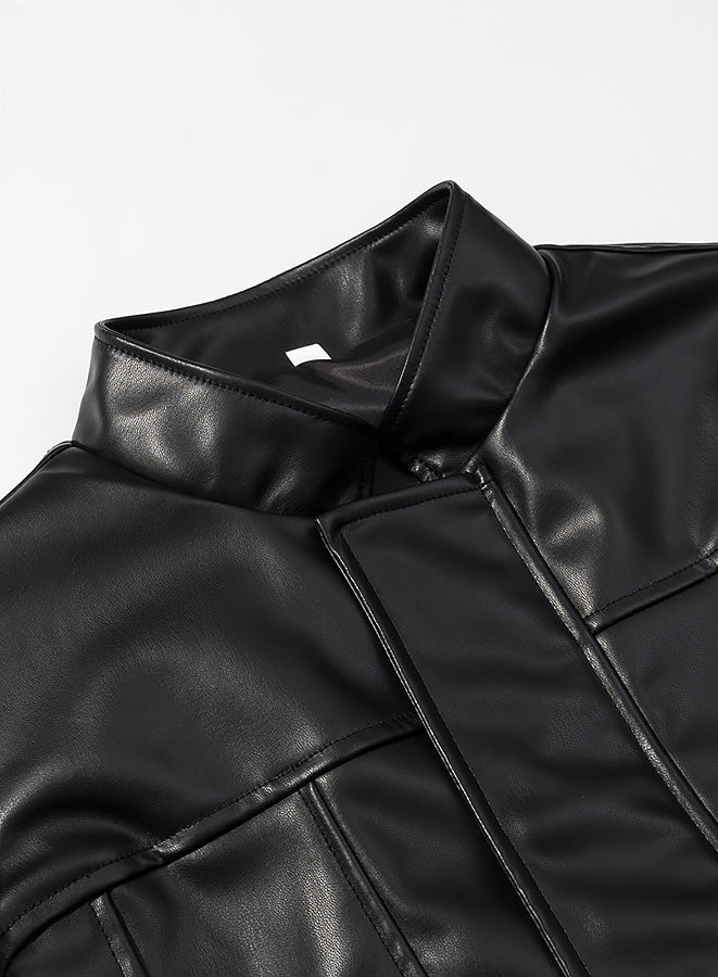 Stylish Langry faux leather jacket with quilted detailing and high collar