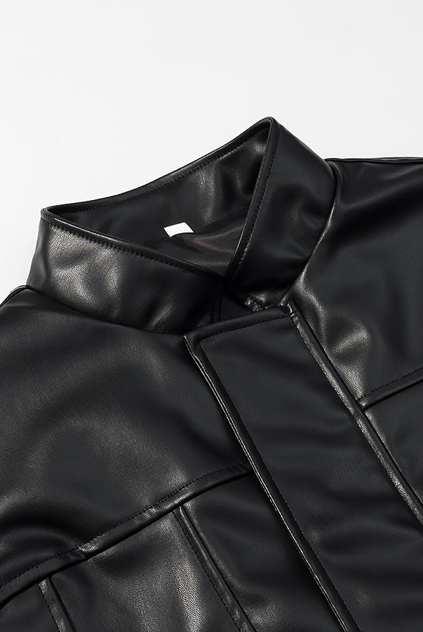 Stylish Langry faux leather jacket with quilted detailing and high collar