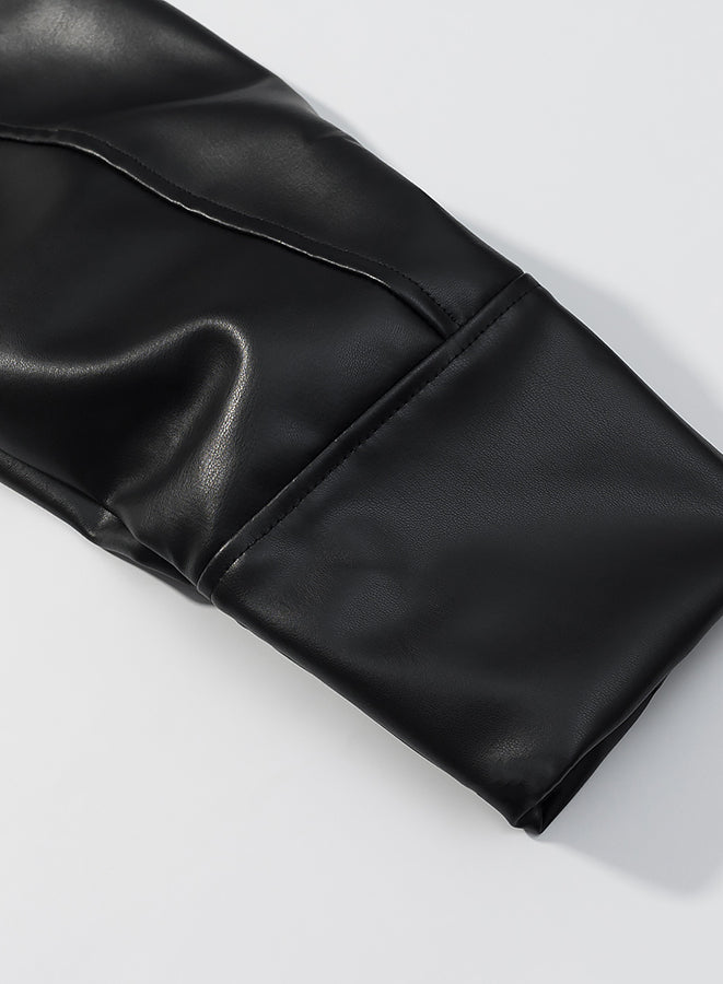 Black faux leather glove with textured palm in Langry leather jacket