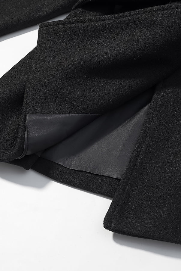 Langry fashion black ruffled skirt with elastic waistband for woolen coat