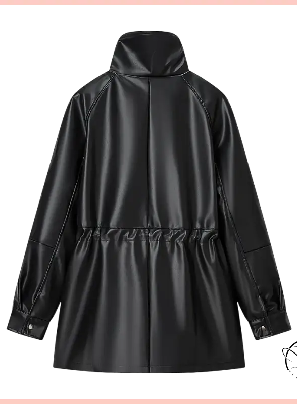 Langry faux leather coat with high collar and drawstring hem
