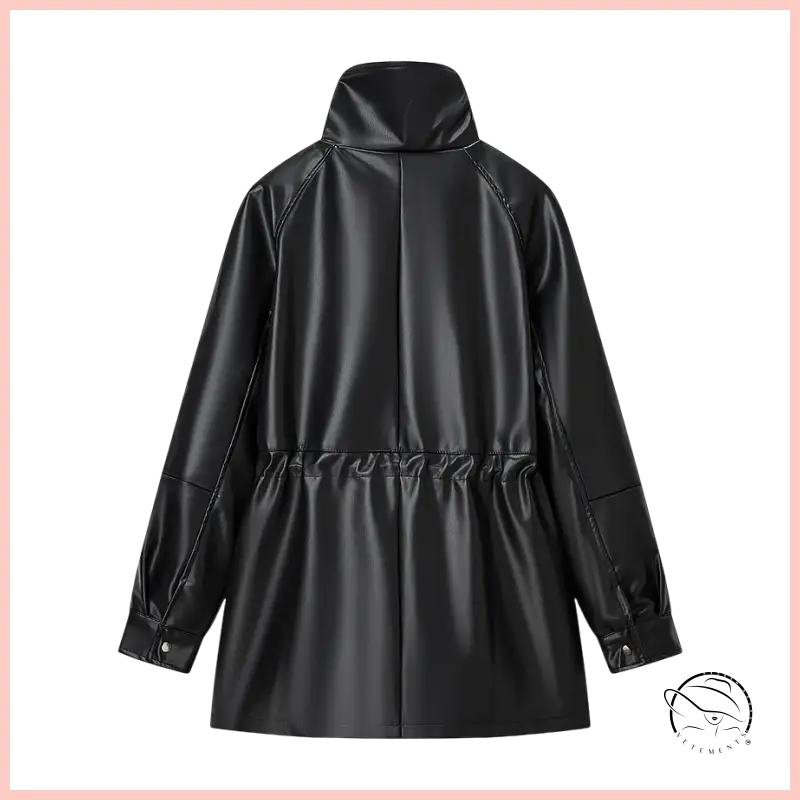 Langry faux leather coat with high collar and drawstring hem