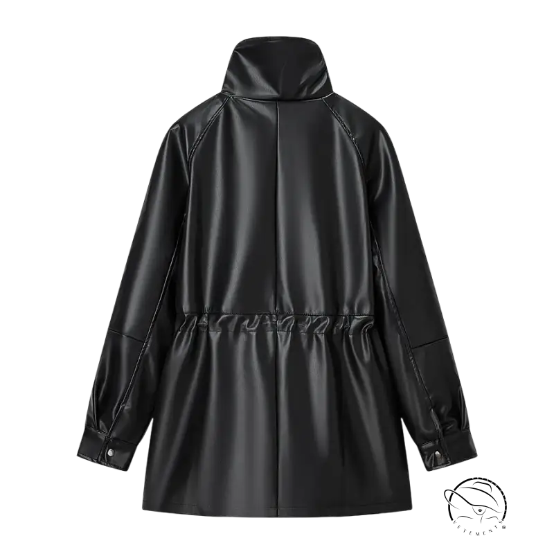 Langry faux leather coat with high collar and drawstring hem