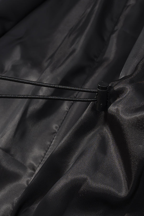 Black shiny faux leather jacket with drawstring waist by Langry fashion