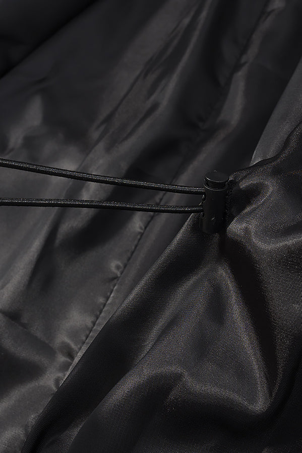 Black shiny faux leather jacket with drawstring waist by Langry fashion