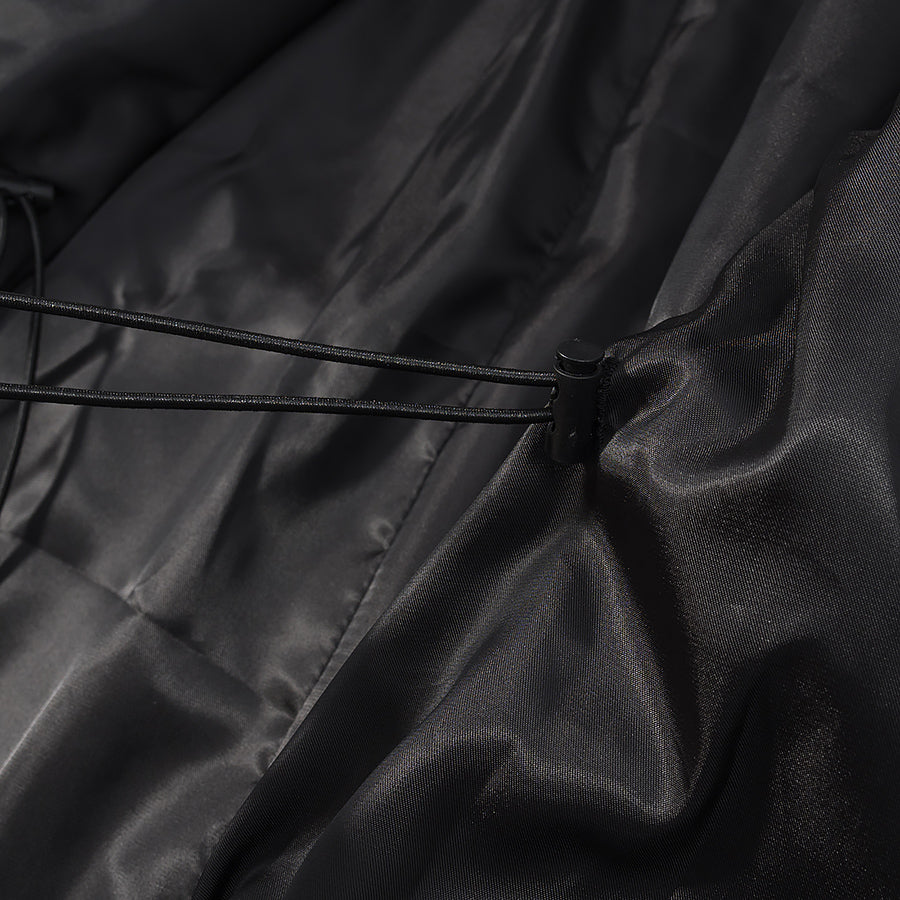 Black shiny faux leather jacket with drawstring waist by Langry fashion