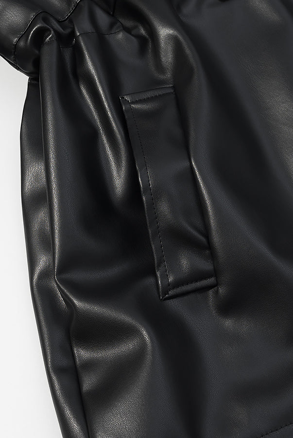 Black faux leather Langry casual coat with button closure and pockets