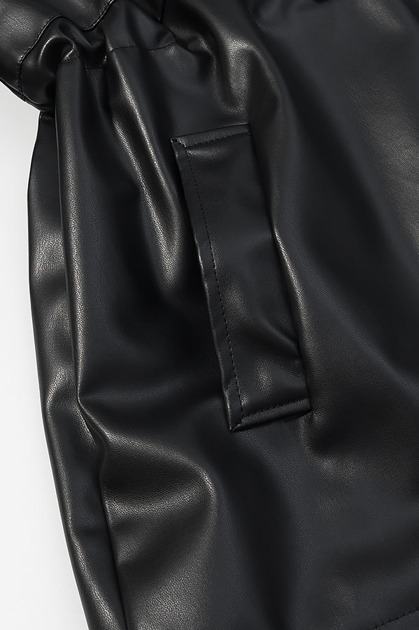 Black faux leather Langry casual coat with button closure and pockets