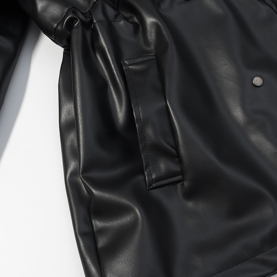 Black faux leather Langry casual coat with button closure and pockets