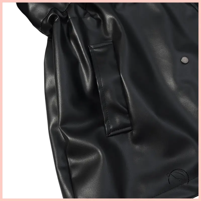 Langry faux leather coat with drawstring waist and button pocket details