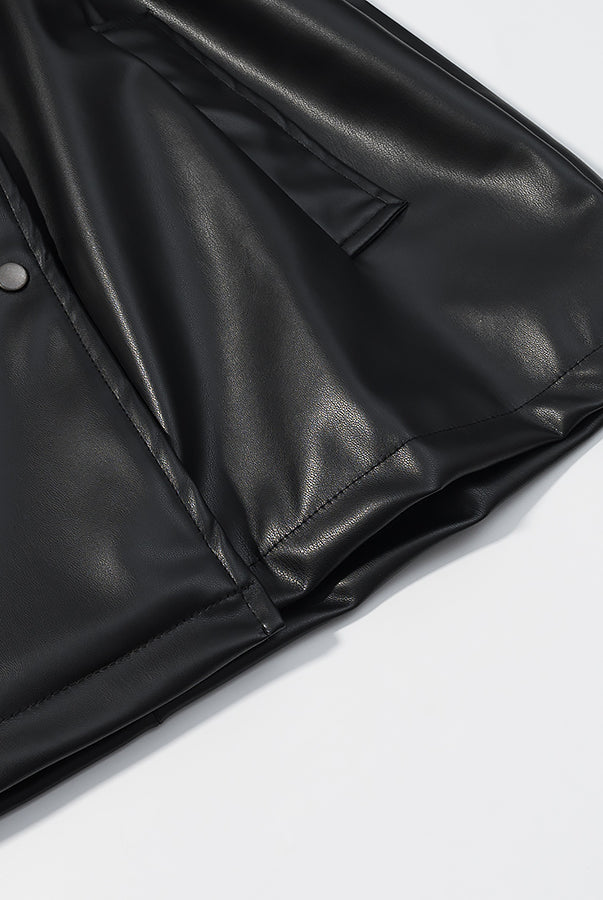 Langry faux leather casual drawstring waist coat with buttons and pockets