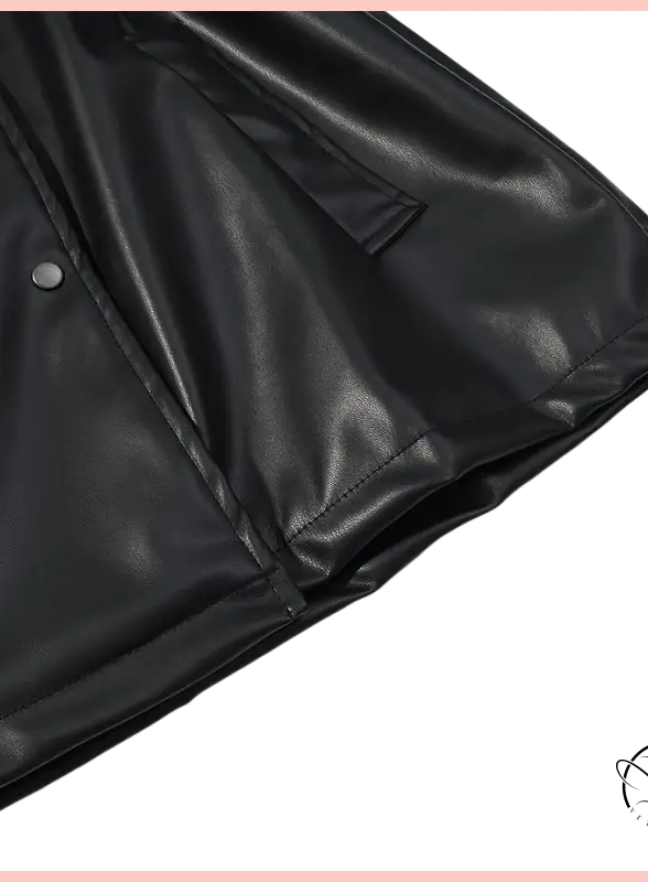 Langry faux leather coat with black jacket button closure and pocket detail