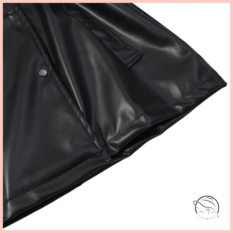 Langry faux leather coat with black jacket button closure and pocket detail