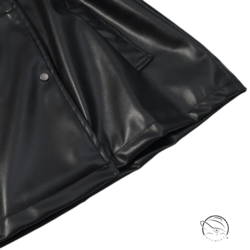 Langry faux leather coat with black jacket button closure and pocket detail