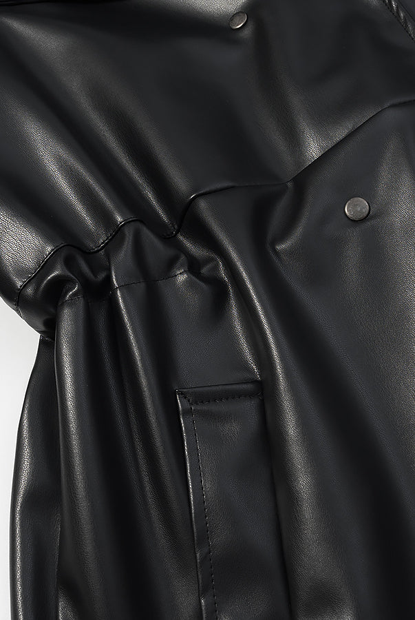 Langry faux leather casual drawstring waist coat with button closure and patch pocket