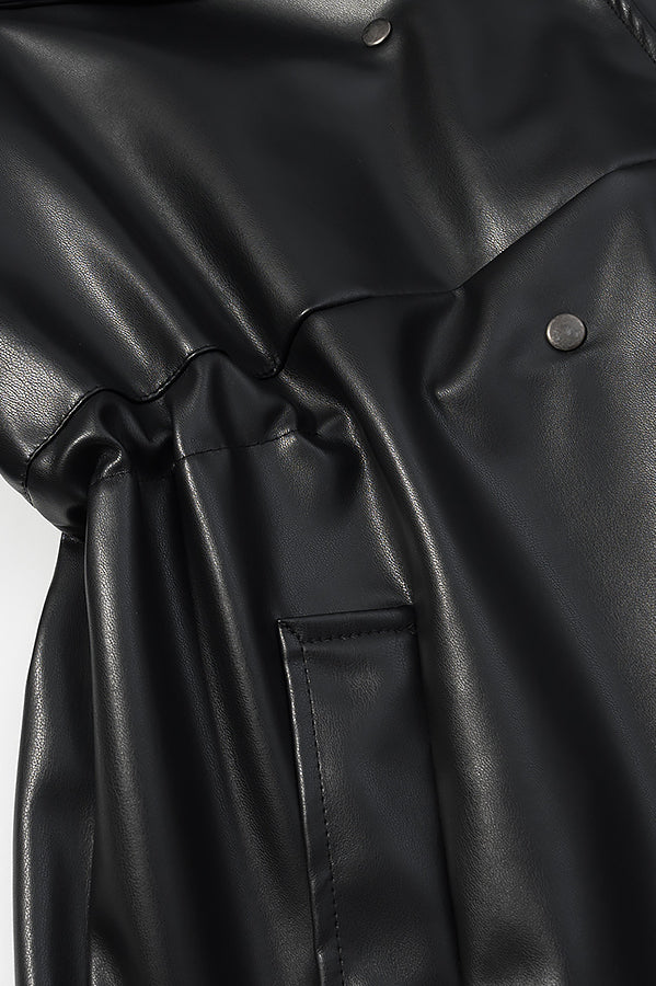 Langry faux leather casual drawstring waist coat with button closure and patch pocket
