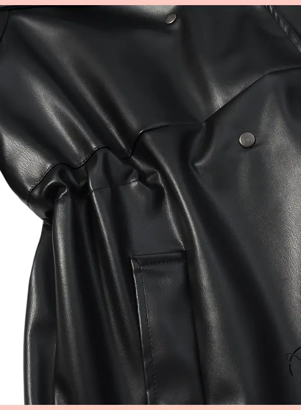 Langry faux leather coat with black jacket design, button closure, patch pocket