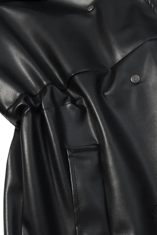 Langry faux leather coat with button closure and patch pocket design