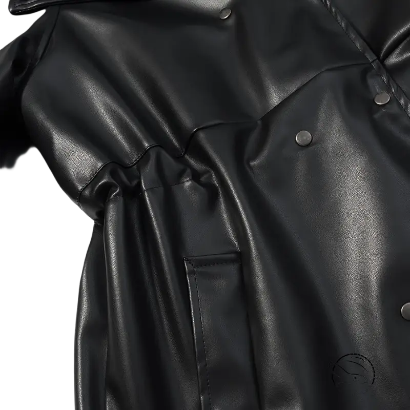 Langry faux leather coat with button closure and patch pocket design