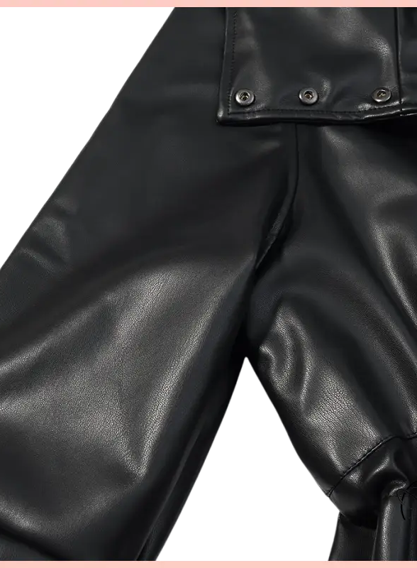 Langry faux leather coat with black jacket snap closure and buttons