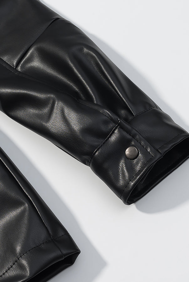 Langry faux leather jacket with drawstring waist and button details