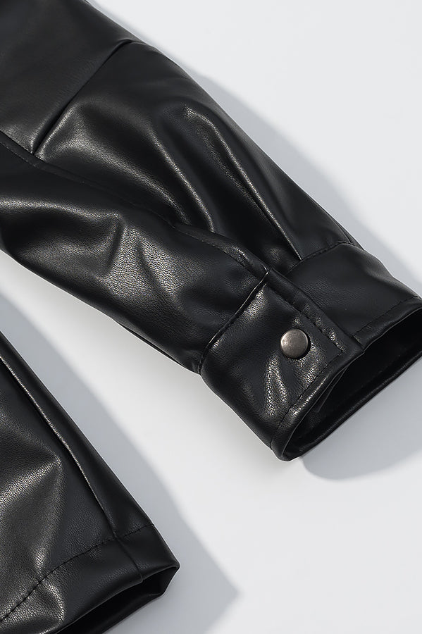 Langry faux leather jacket with drawstring waist and button details