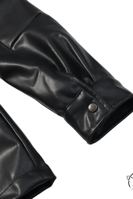 Langry faux leather coat with black jacket details, buttoned cuffs and pockets