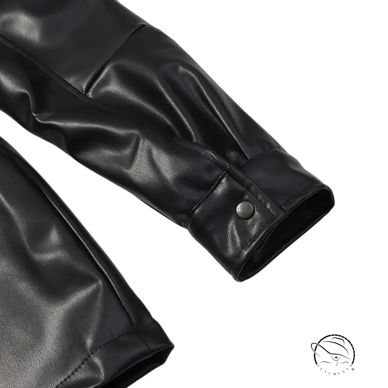 Langry faux leather coat with black jacket details, buttoned cuffs and pockets