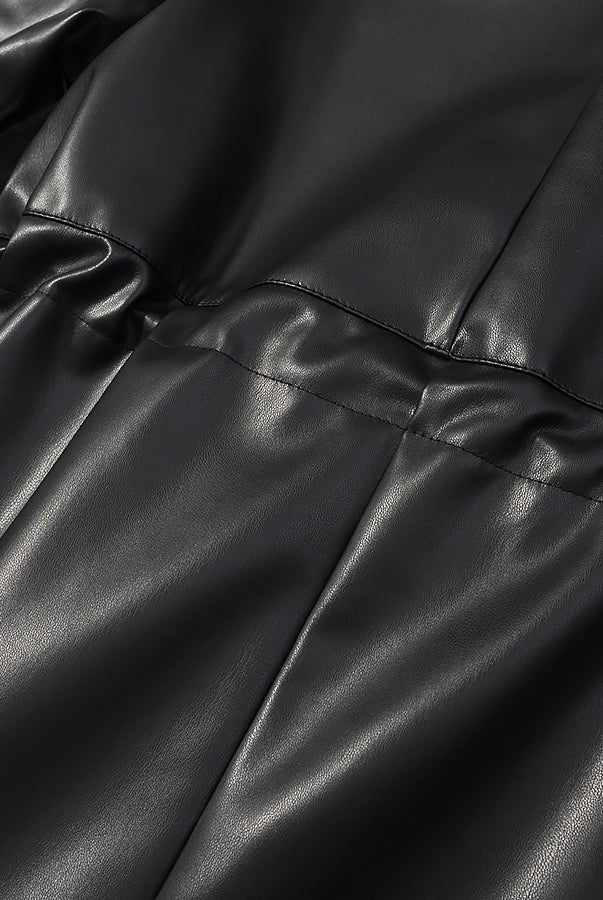 Langry faux leather casual drawstring waist coat with shiny finish and pocket detail