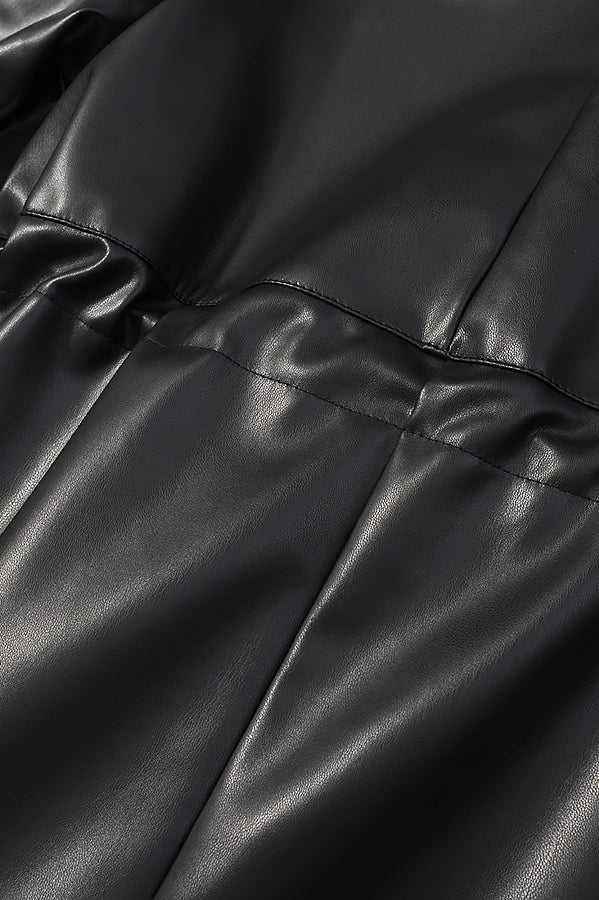 Langry faux leather casual drawstring waist coat with shiny finish and pocket detail