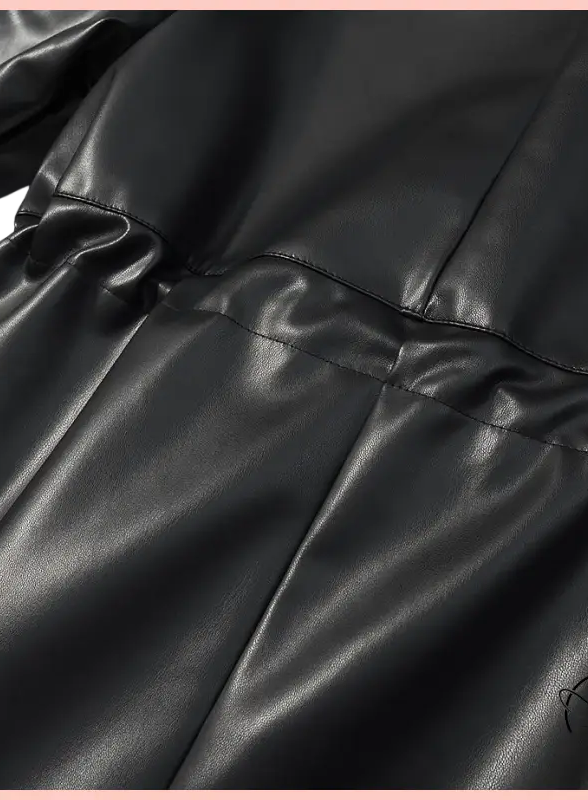 Langry faux leather coat with black shiny finish and pocket details