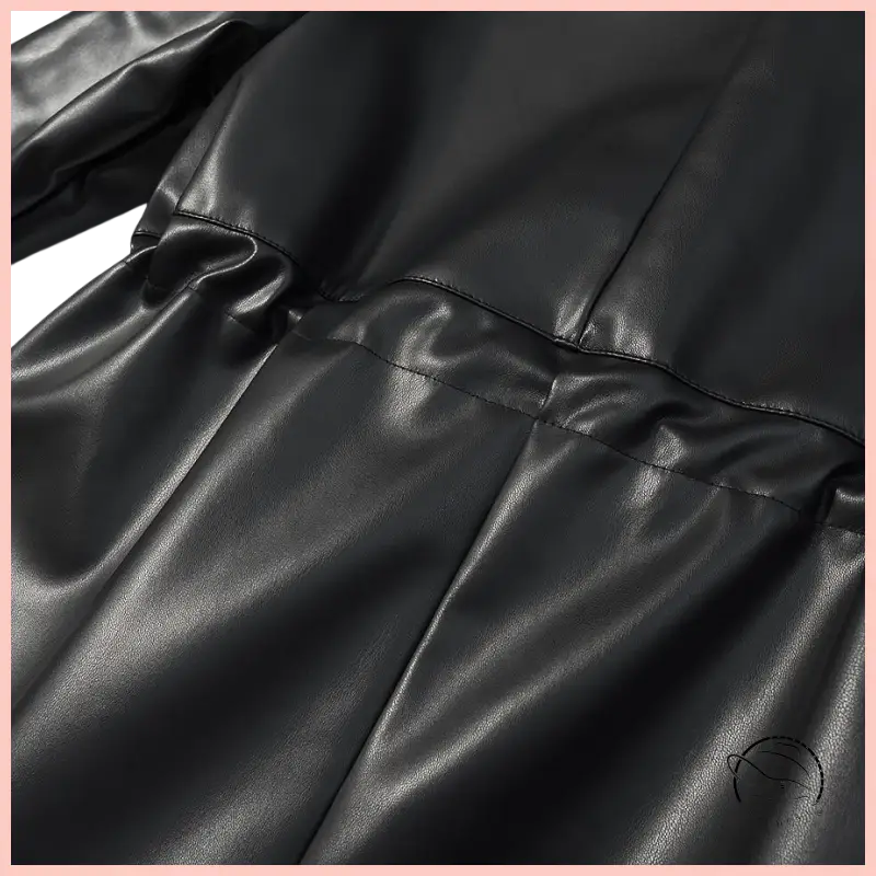 Langry faux leather coat with black shiny finish and pocket details