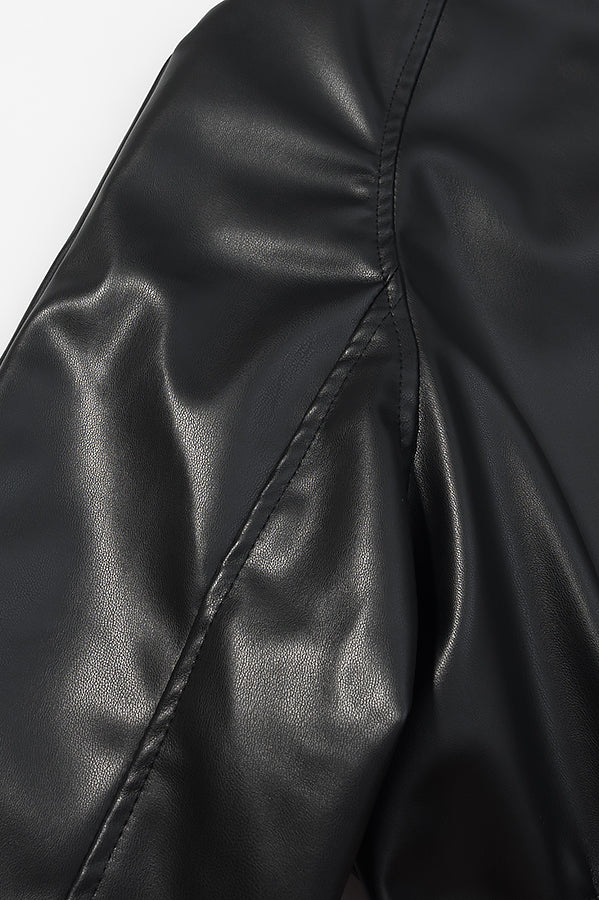 Langry faux leather casual drawstring waist coat with quilted detailing