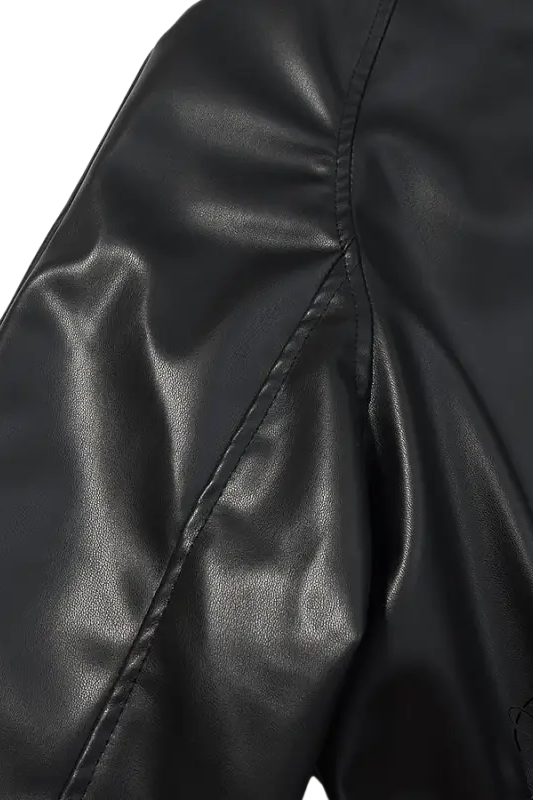 Langry faux leather coat with black quilted detailing and zipper